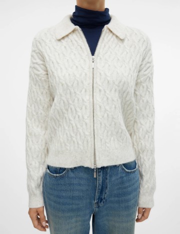 Pulover cu fermoar AWARE by VERO MODA, crem