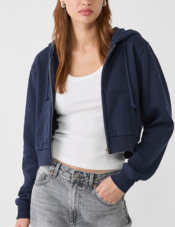 Hanorac Cu Fermoar Stradivarius, bleumarin