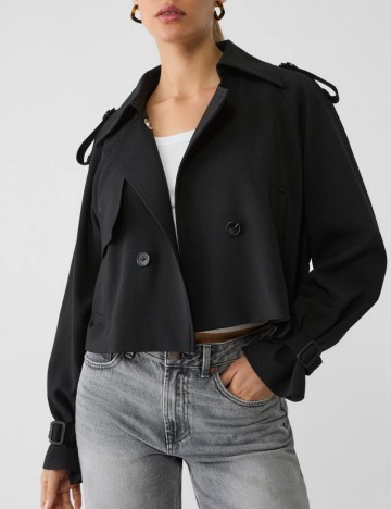 Trench scurt Stradivarius, negru