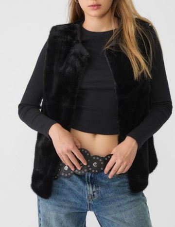 Vestă de blană Stradivarius, negru