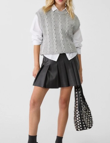 Fustă Imitație Piele Stradivarius, negru