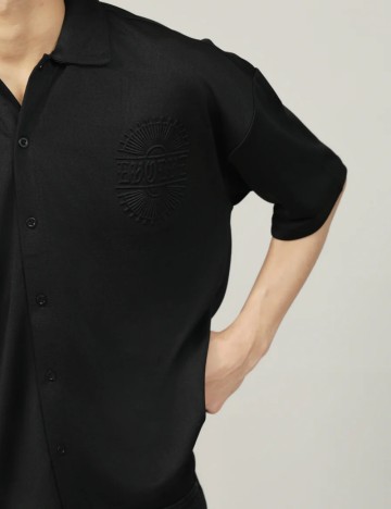 Cămașă cu mânecă scurtă Bershka, negru