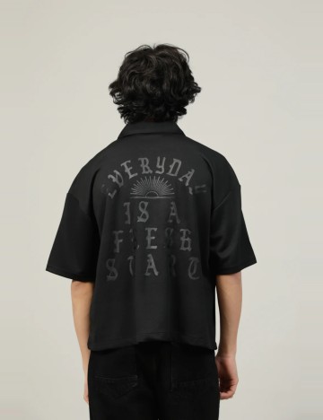 Cămașă cu mânecă scurtă Bershka, negru