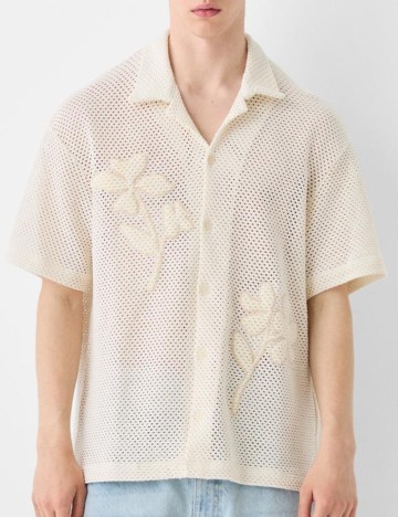 Cămașă cu mânecă scurtă Bershka, crem