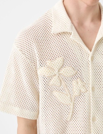 Cămașă cu mânecă scurtă Bershka, crem