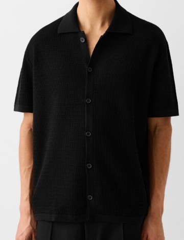 Cămașă cu mânecă scurtă Bershka, negru