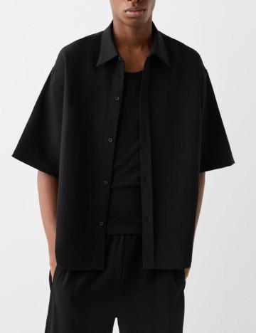 Cămașă cu mânecă scurtă Bershka, negru