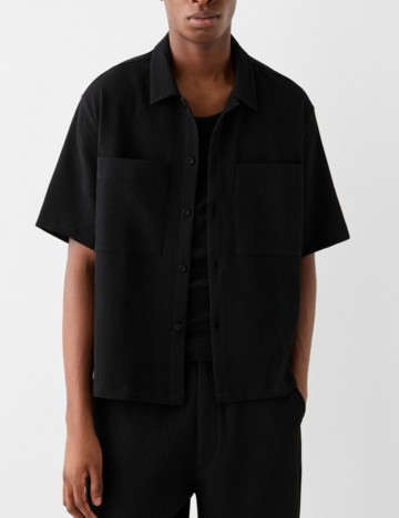 Cămașă cu mânecă scurtă Bershka, negru