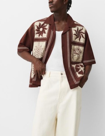 Cămașă cu mânecă scurtă Bershka, maro