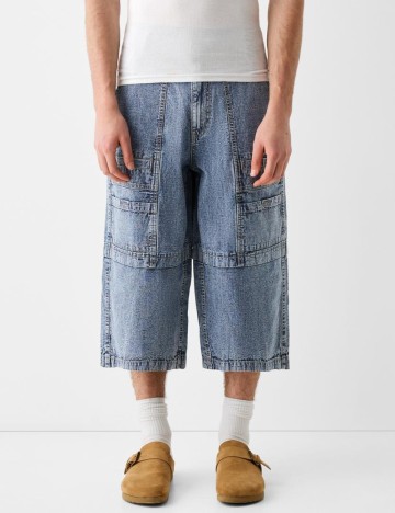 Pantaloni 3/4 Bershka, albastru