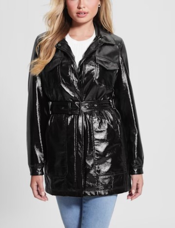 Jachetă imitație de piele Guess, negru
