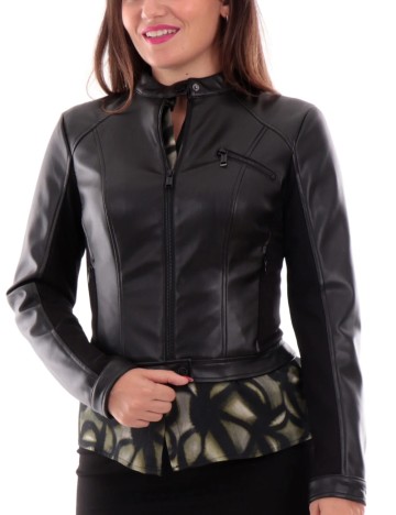 Jachetă imitație de piele Guess, negru