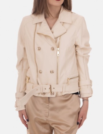Jachetă imitație de piele Guess, crem