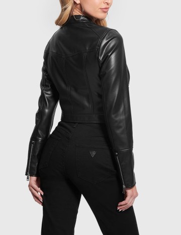 Jachetă imitație de piele Guess, negru