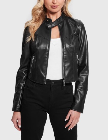 Jachetă imitație de piele Guess, negru