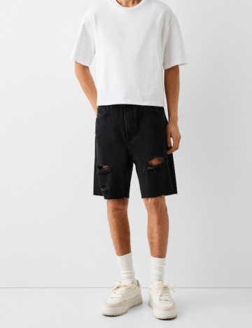 Pantaloni scurți de blugi Bershka, negru
