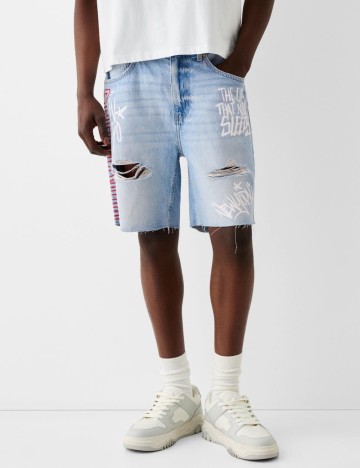 Pantaloni scurți de blugi Bershka, albastru