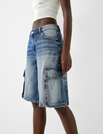 Pantaloni scurți de blugi Bershka, albastru
