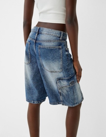 Pantaloni scurți de blugi Bershka, albastru