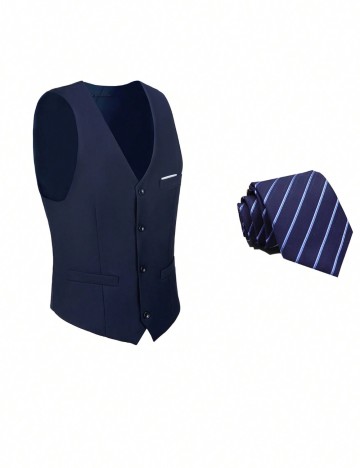 Set vestă și cravată Shein, bleumarin