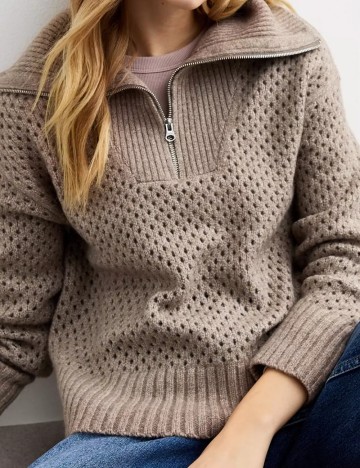 Pulover cu fermoar New look, bej