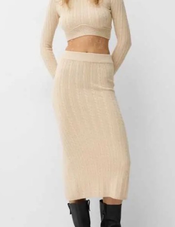 Fustă midi Bershka, bej