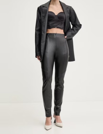 Pantaloni imitație din piele Hugo Boss, negru