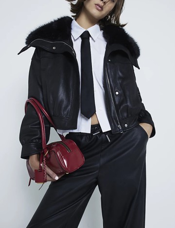 Jachetă imitație de piele River Island, negru