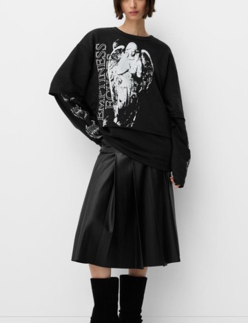 Fustă Imitație Piele Bershka, negru