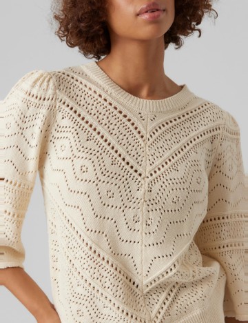 Pulover cu mânecă scurtă Vero Moda, crem