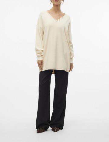 Pulover lung Vero Moda, crem
