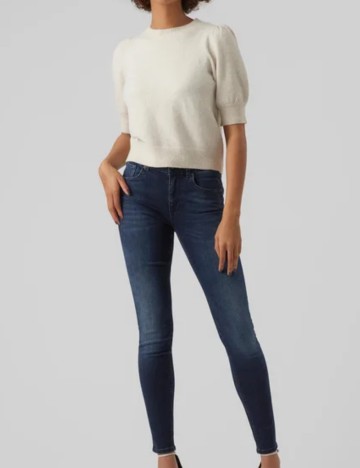 Pulover cu mânecă scurtă Vero Moda, crem