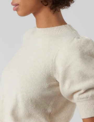 Pulover cu mânecă scurtă Vero Moda, crem