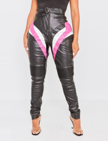 Pantaloni imitație din piele PRETTYLITTLETHING, mix culori