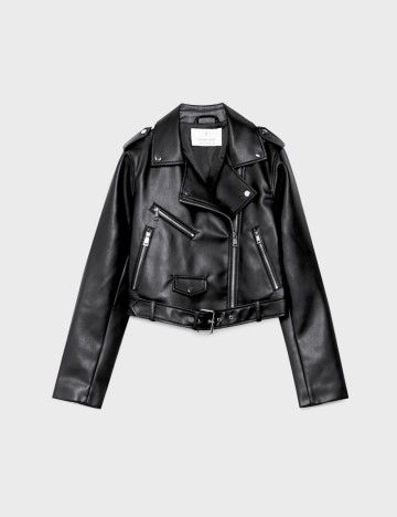 Geacă Imitație Piele Stradivarius, negru
