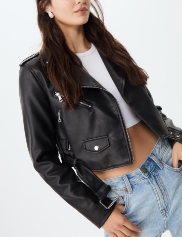 Geacă Imitație Piele Stradivarius, negru