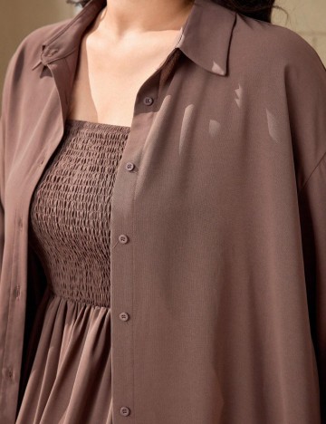 Cămașă Shein Curve+, maro