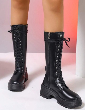 Cizme cu șireturi Shein, negru