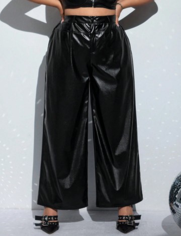 Pantaloni imitație din piele Shein Curve+, negru