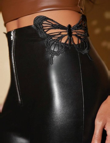 Pantaloni imitație din piele Shein, negru