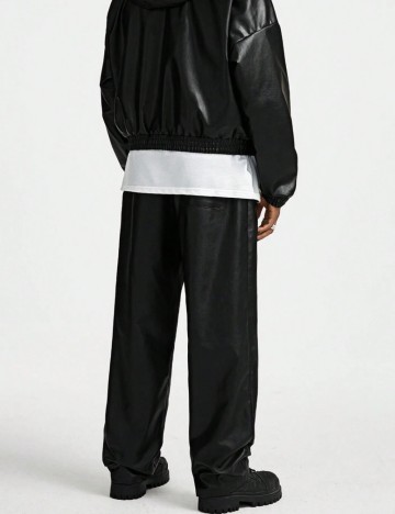 Pantaloni imitație din piele Shein MANFINITY, negru