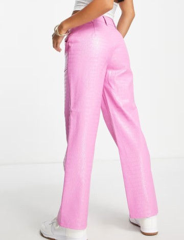 Pantaloni imitație din piele Miss Selfridge, roz