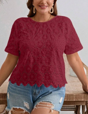 Cămașă cu mânecă scurtă Shein Curve+, vișiniu