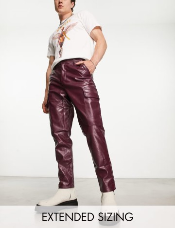 Pantaloni imitație din piele ASOS, vișiniu