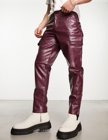 Pantaloni imitație din piele ASOS, vișiniu