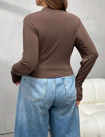 Bluză cu fermoar Shein Curve+, maro
