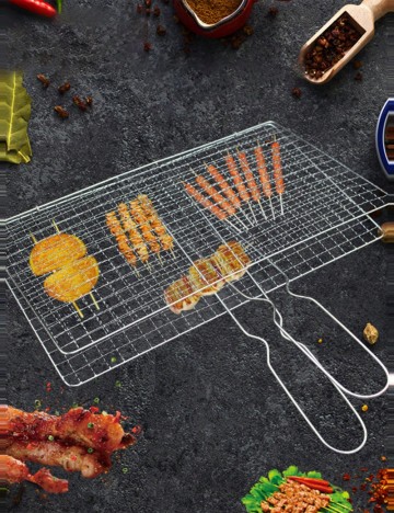 Grătar metalic portabil pentru pește și frigărui Shein, argintiu