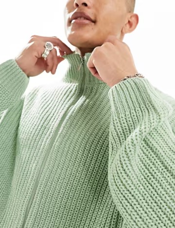 Pulover cu fermoar ASOS, fistic