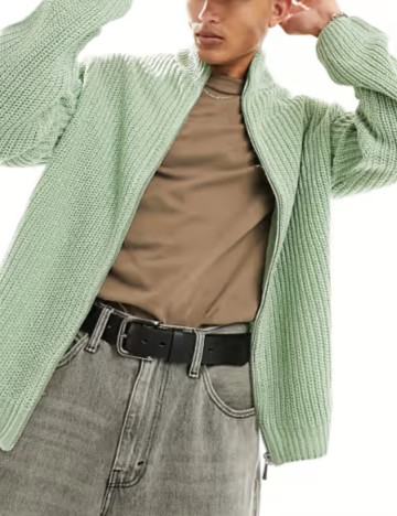 Pulover cu fermoar ASOS, fistic