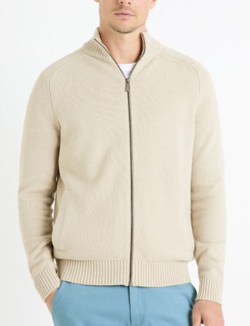 Pulover cu fermoar Celio, bej